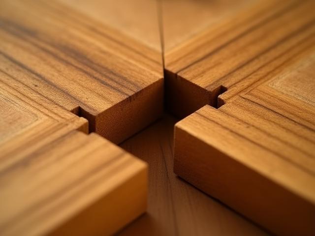 Intricate wooden joinery detail, showing a perfectly interlocking mortise and tenon joint.